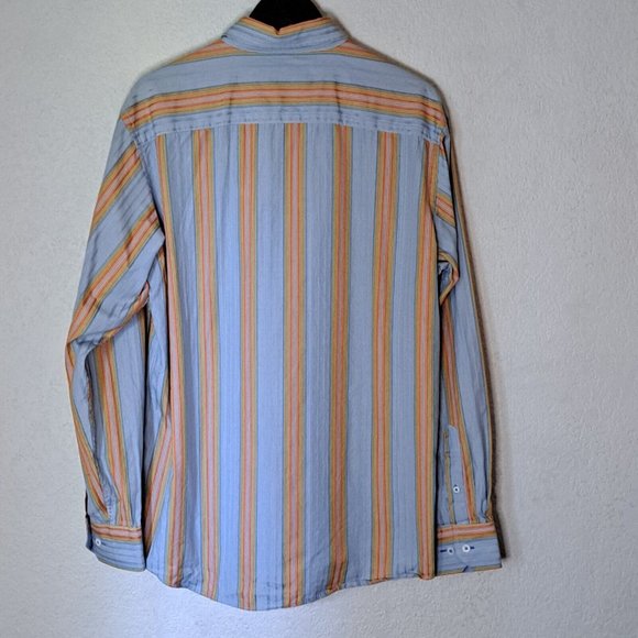 Bugatchi Uomo Shirt Men's Large Colorful Stripe Blue Orange Green Long Sleeve - Picture 5 of 6